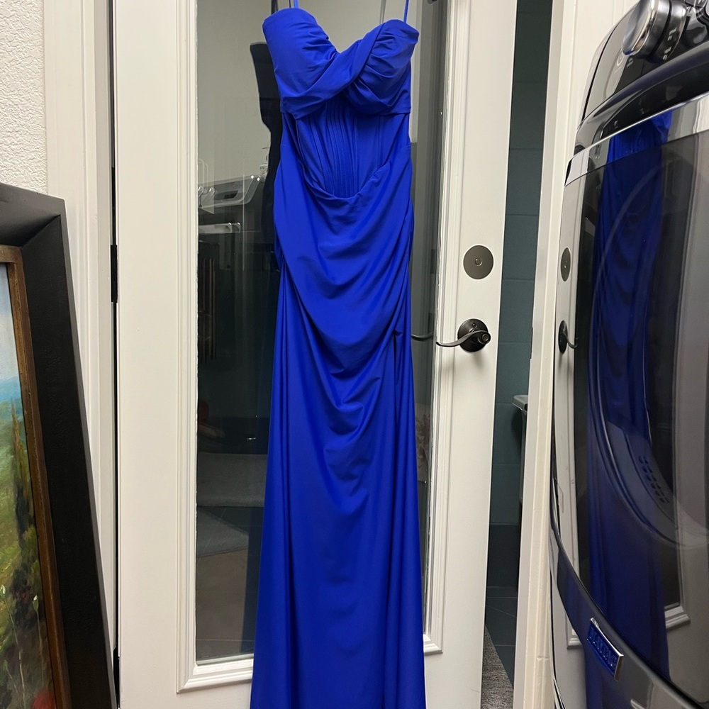 La Femme Royal Blue Strapless Gown